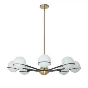 8LT Halogen Chandelier, MB/AGB with WH Opal Glass