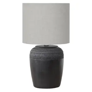 17"H TABLE LAMP BLACK CERAMIC / GREY SHADE