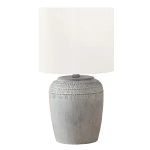 17"H TABLE LAMP GREY CERAMIC / IVORY SHADE
