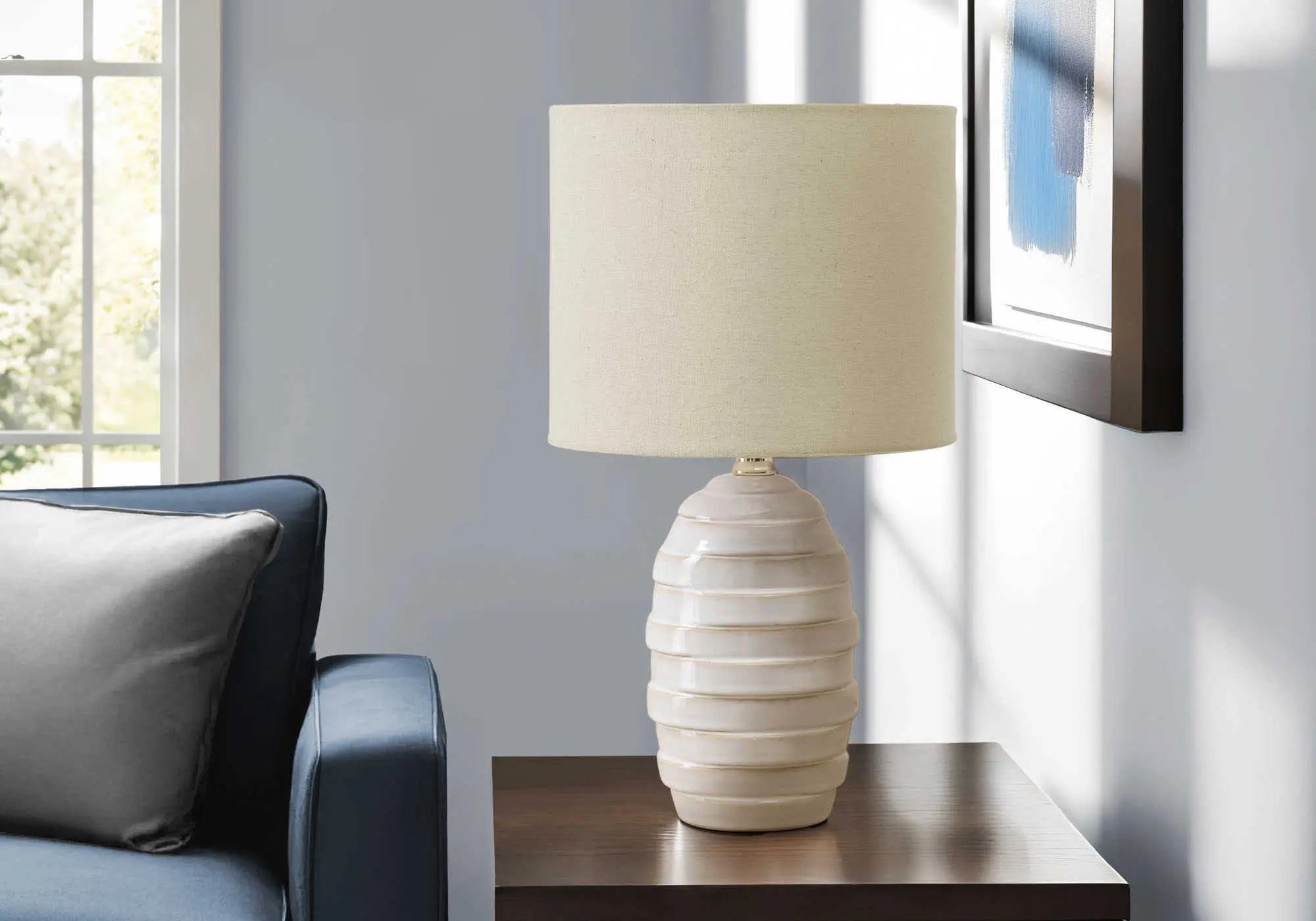 17"H TABLE LAMP IVORY CERAMIC / BEIGE SHADE - Image 2