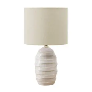 17"H TABLE LAMP IVORY CERAMIC / BEIGE SHADE