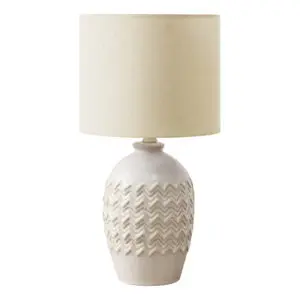 19"H TABLE LAMP IVORY CERAMIC / BEIGE SHADE
