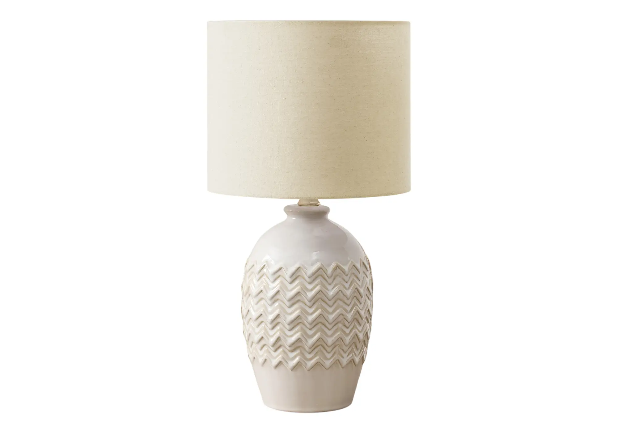 19"H TABLE LAMP IVORY CERAMIC / BEIGE SHADE