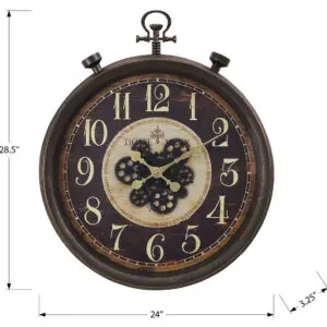 24"DIA / GEAR MECHANISM WALL CLOCK / BROWN