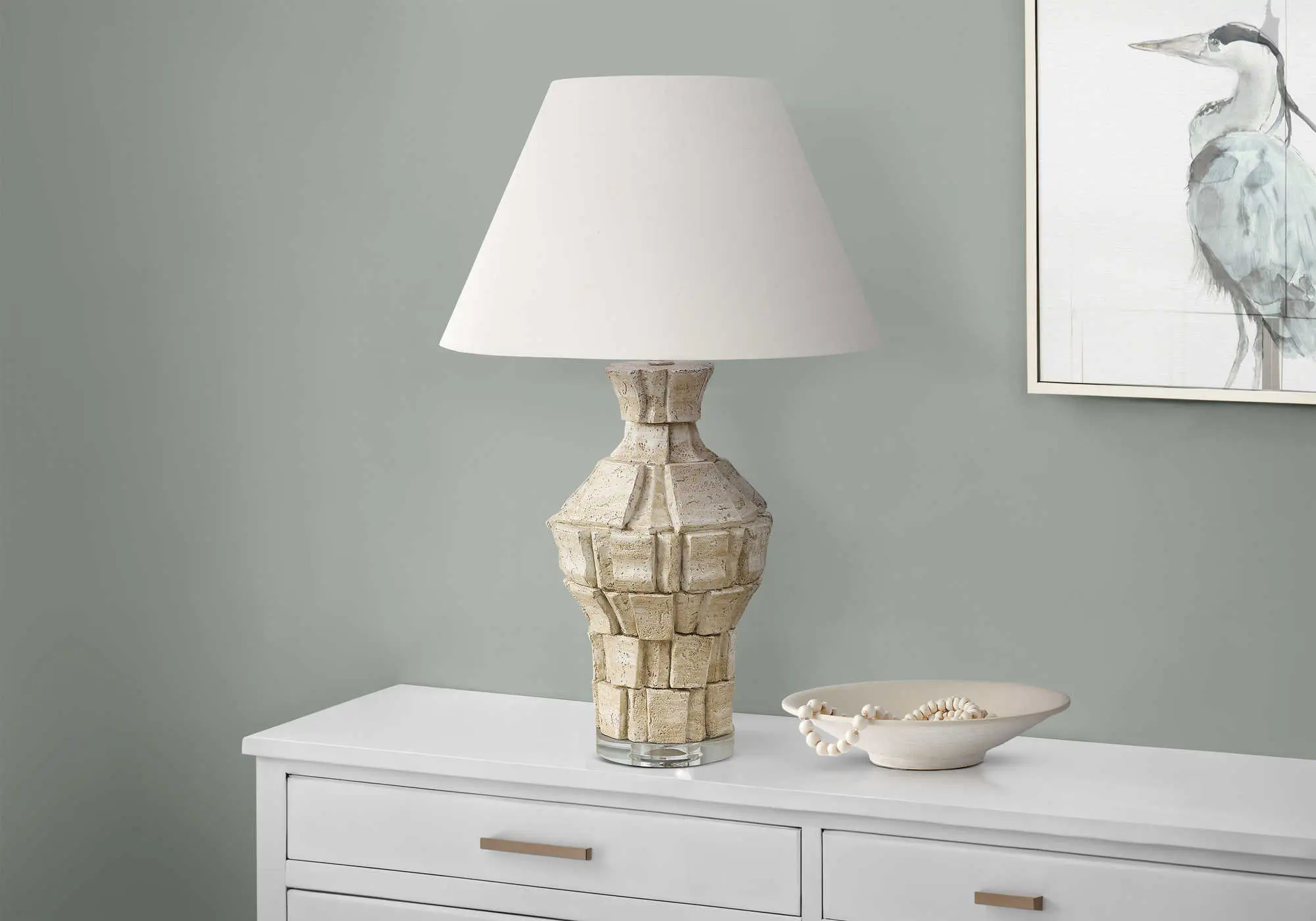 28"H TABLE LAMP BEIGE RESIN / IVORY SHADE - Image 2