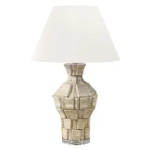 28"H TABLE LAMP BEIGE RESIN / IVORY SHADE
