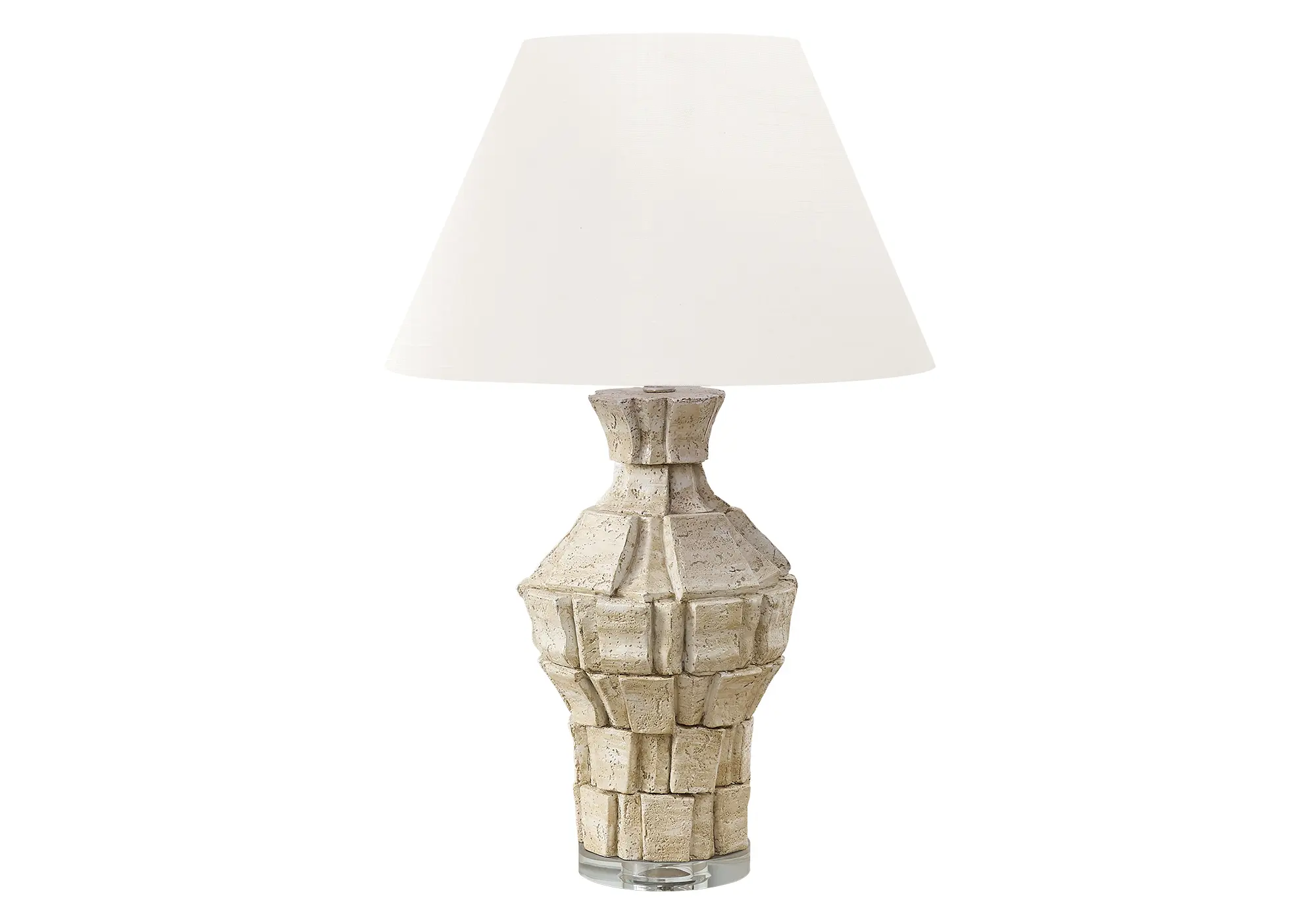 28"H TABLE LAMP BEIGE RESIN / IVORY SHADE