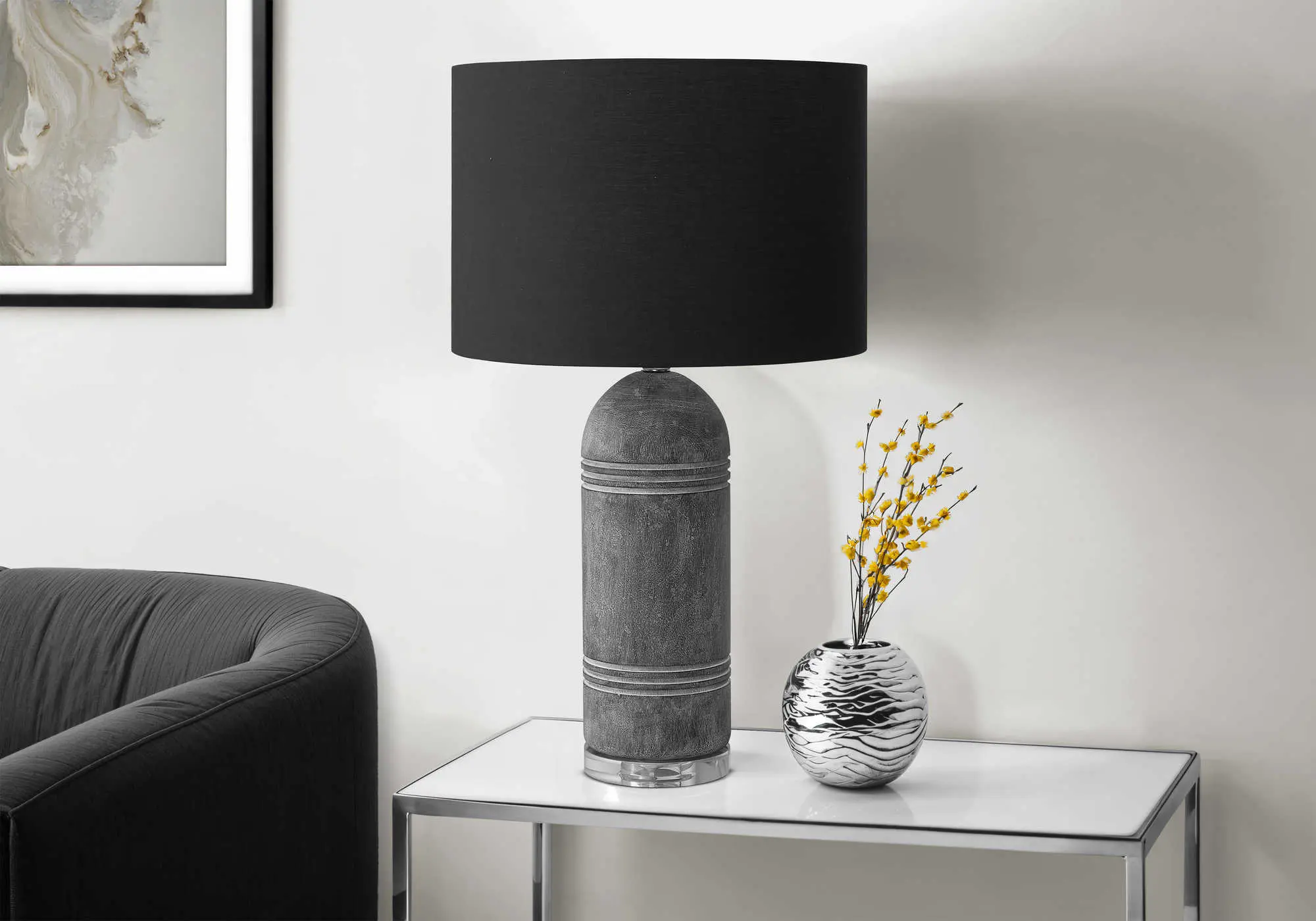 28"H TABLE LAMP GREY RESIN / BLACK SHADE - Image 2