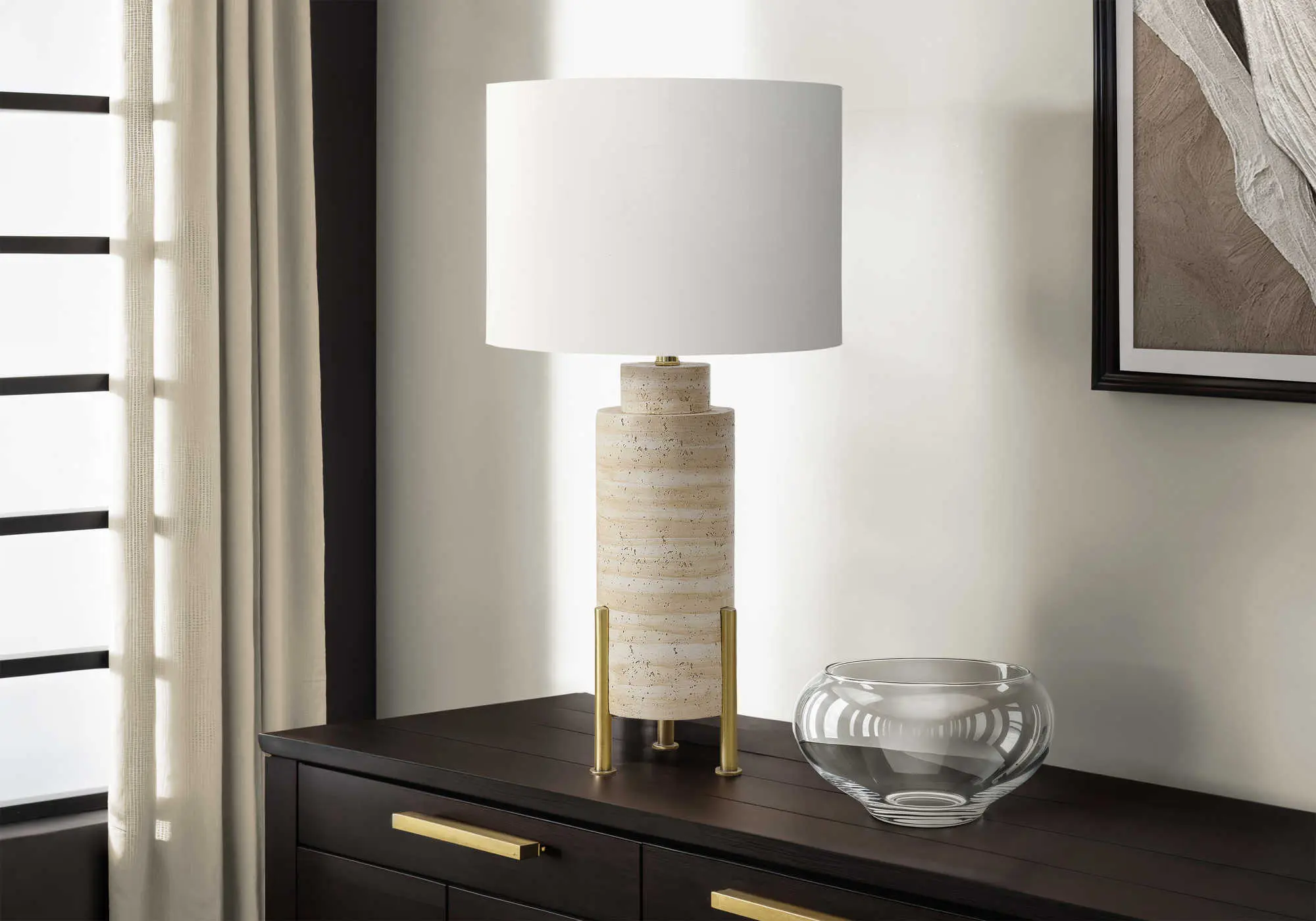 30"H TABLE LAMP BEIGE RESIN / IVORY SHADE - Image 2