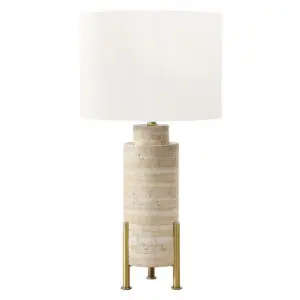30"H TABLE LAMP BEIGE RESIN / IVORY SHADE