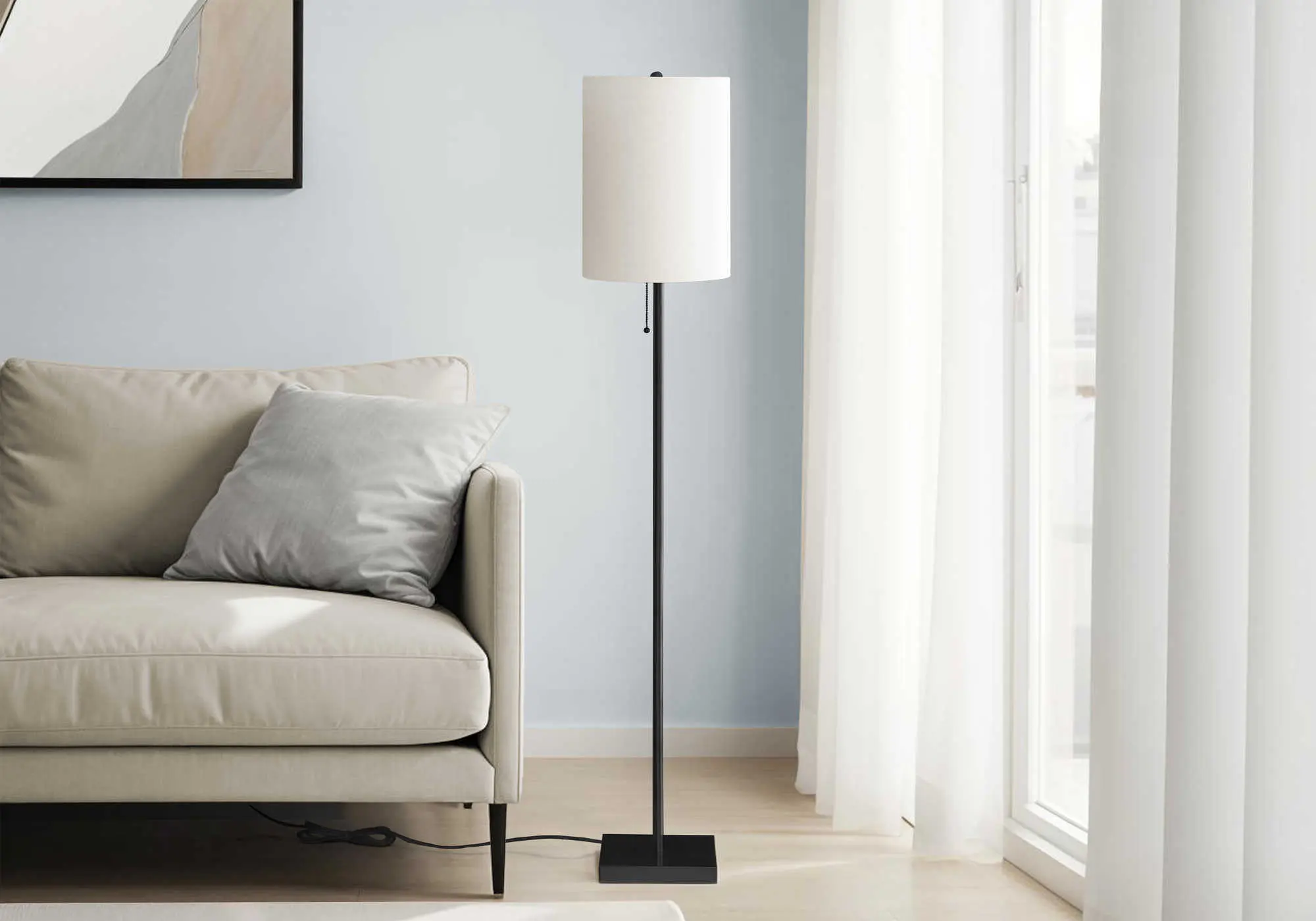 62"H FLOOR LAMP BLACK METAL / IVORY SHADE - Image 2
